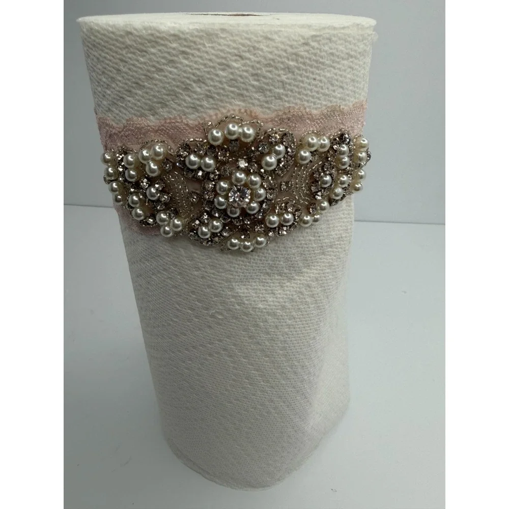 Bridal Wedding Garter Blush Pink Lace Pearl Rhinestone Crystal Beaded Bride Pink